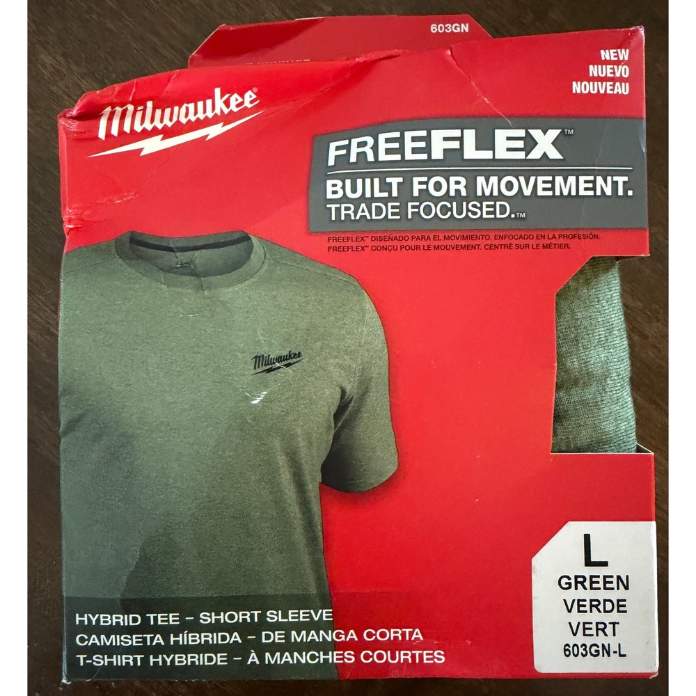 Milwaukee FreeFlex Hybrid Short Sleeve Tee Green Mens Large 603GN-L UPF 50 NEW